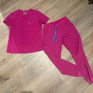 Figs Bright Pink Scrub Top